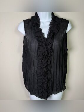 Jaipur Black Sheer Crinkle Ruffle Dark Academia Whimsigoth Sleeveless Top Size L